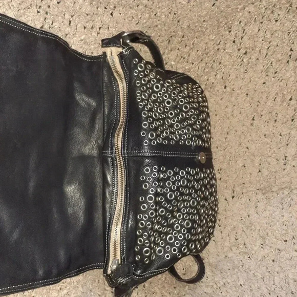 GIANNI CHIARINI-Black Leather Fold Over-Grommets/Studs-XBody/Shoulder-Excellent - Picture 7 of 8